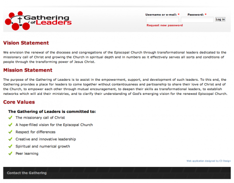 A view of the Gathering of Leaders public home page